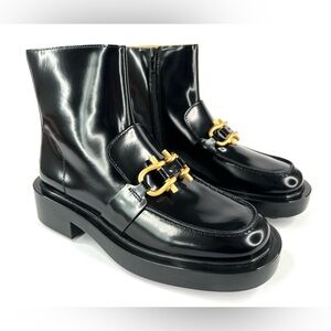 BOTTEGA VENETA Monsieur Horsebit Glossy Black Leather Zip Ankle Boots Size EU 38